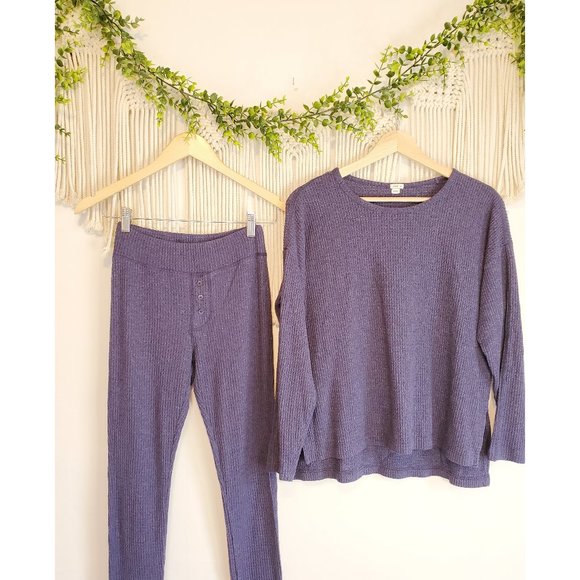 aerie Tops - Aerie Navy Waffle Knit 2 Piece Loungewear Set, Size Small